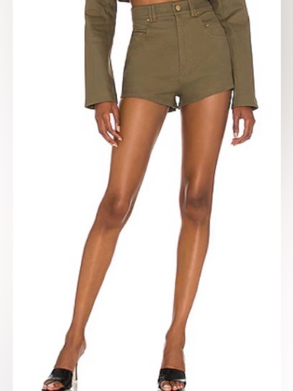 h:ours Women’s Olive High Rise Mini Shorts NWT Khaki Stretch Utility Size Small
